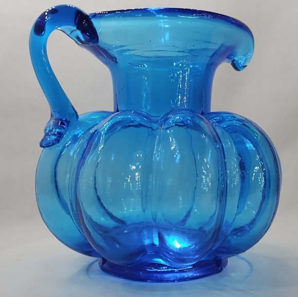 Source Unknown Other - Clevenger Brothers Mid-Century Blue Art Glass Hand Blown Pumpkin Design …
